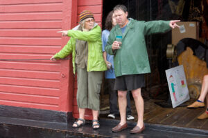 Captain Pamela Hepburn (tug Pegasus) and barge captain David Sharps expressing differing opinions