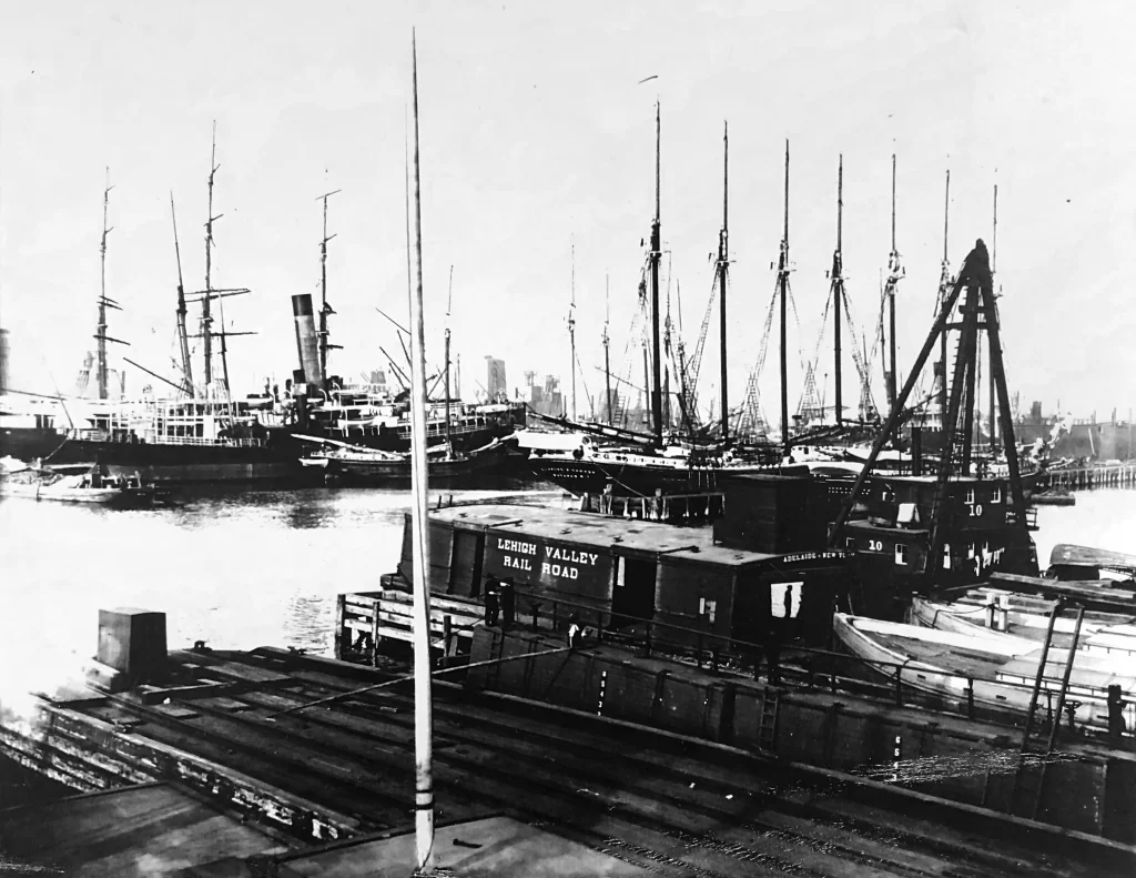 Erie Basin barge and schooners