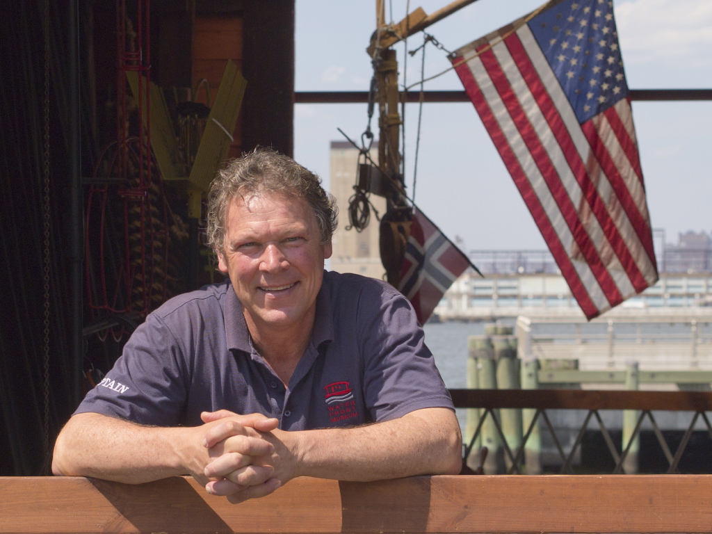 David Sharps on the barge